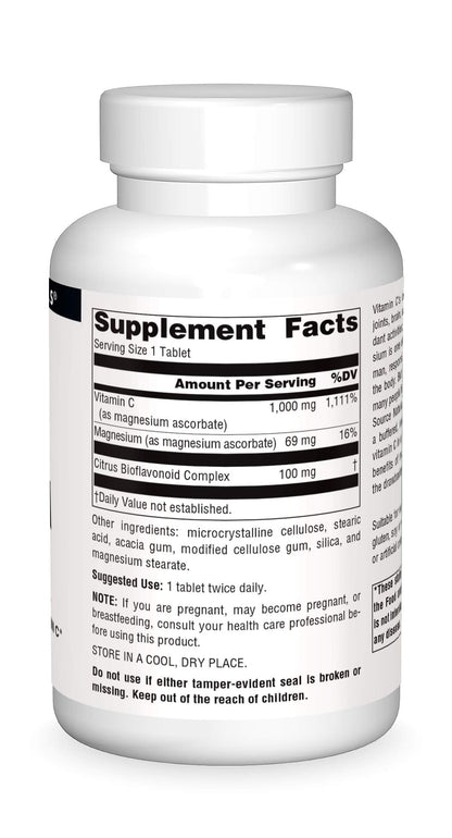 Source Naturals Magnesium Ascorbate 1000mg – Gentle Non-Acidic Vitamin C (120 Tablets)