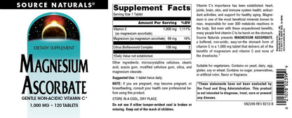 Source Naturals Magnesium Ascorbate 1000mg – Gentle Non-Acidic Vitamin C (120 Tablets)