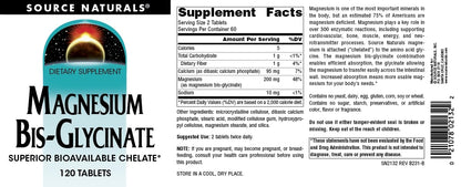 Source Naturals Magnesium Bis-Glycinate 200 mg | 120 Tablets | Chelated for Absorption