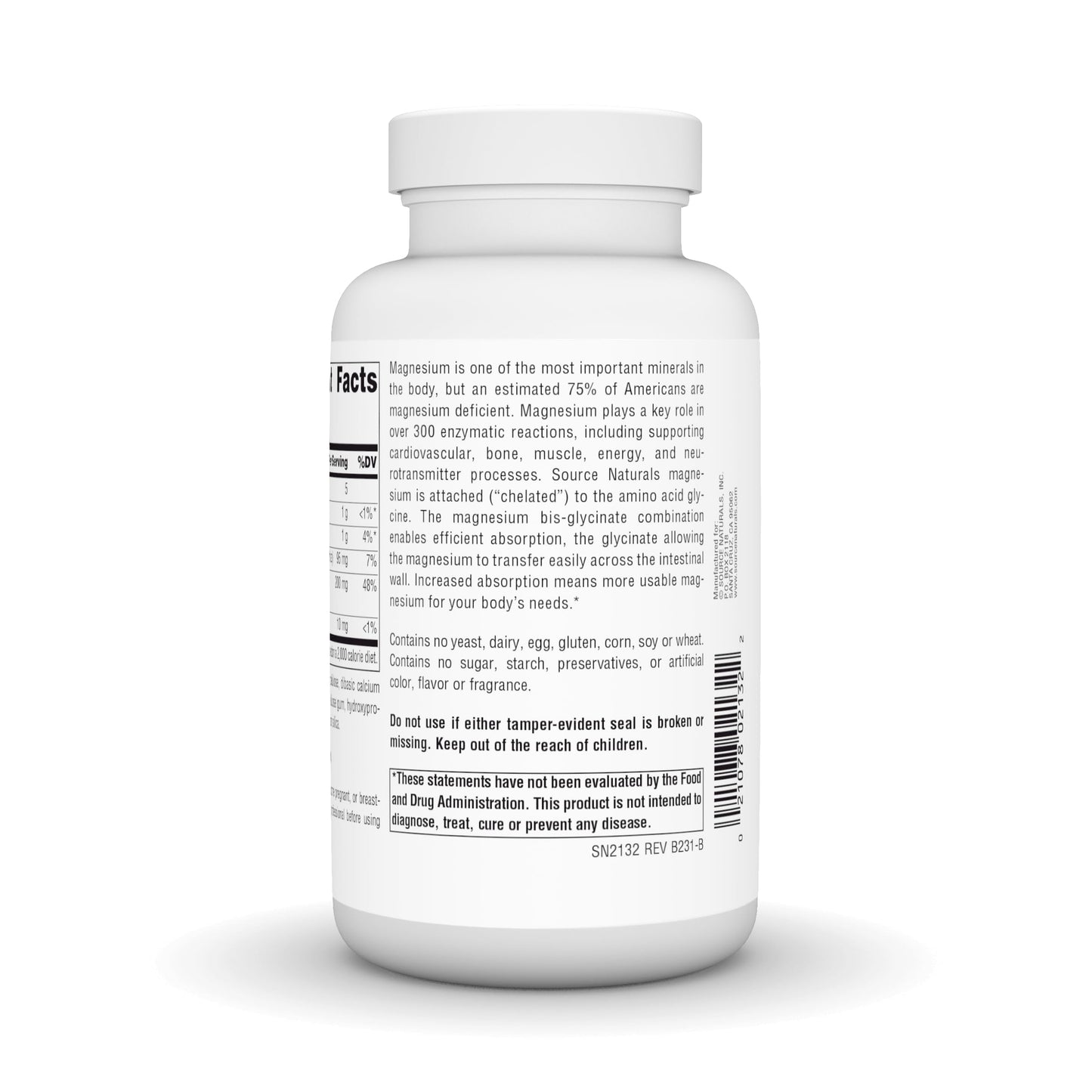Source Naturals Magnesium Bis-Glycinate 200 mg | 120 Tablets | Chelated for Absorption