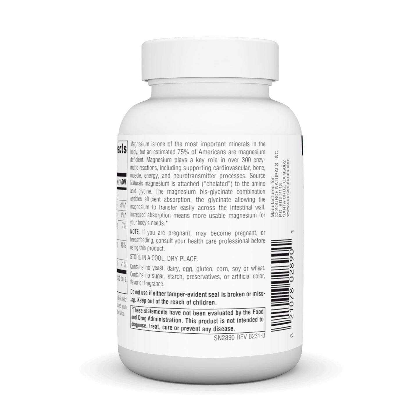 Source Naturals Magnesium Glycinate, Chelated for High Absorption | Calm Energy, Bone & Heart Support*, 200 mg per Serving - 60 Tablets