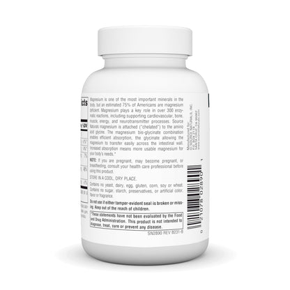 Source Naturals Magnesium Glycinate, Chelated for High Absorption | Calm Energy, Bone & Heart Support*, 200 mg per Serving - 60 Tablets
