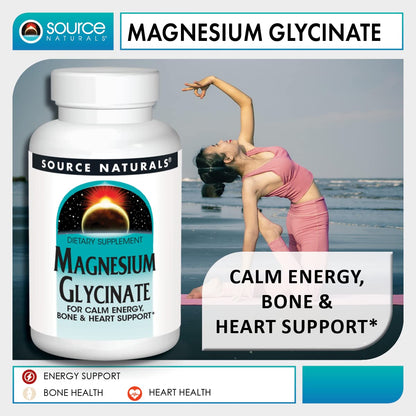 Source Naturals Magnesium Glycinate, Chelated for High Absorption | Calm Energy, Bone & Heart Support*, 200 mg per Serving - 60 Tablets