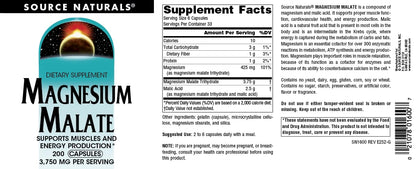 Source Naturals Magnesium Malate, Supports Muscles and Energy Production*, 3750 MG - 200 Capsules