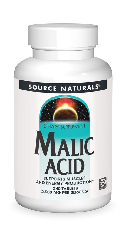 Source Naturals Malic Acid 2,500 mg - Supports Muscle Function & Energy Production | 240 Tablets