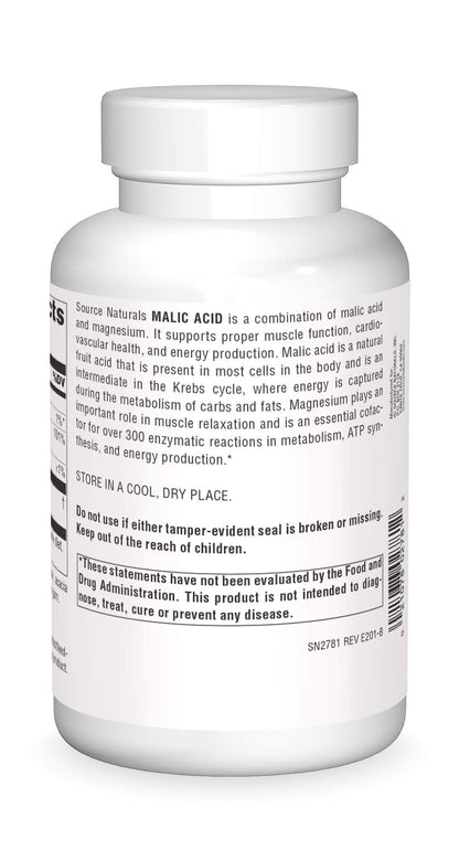 Source Naturals Malic Acid 2,500 mg - Supports Muscle Function & Energy Production | 240 Tablets