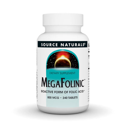 Source Naturals MegaFolinic 800 mcg Folic Acid | 240 Tablets | Vegetarian