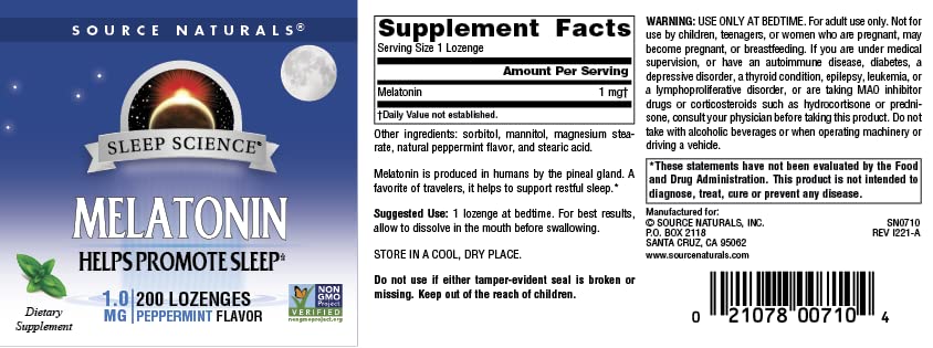 Source Naturals Melatonin 1 mg Peppermint Lozenges – 200 Count