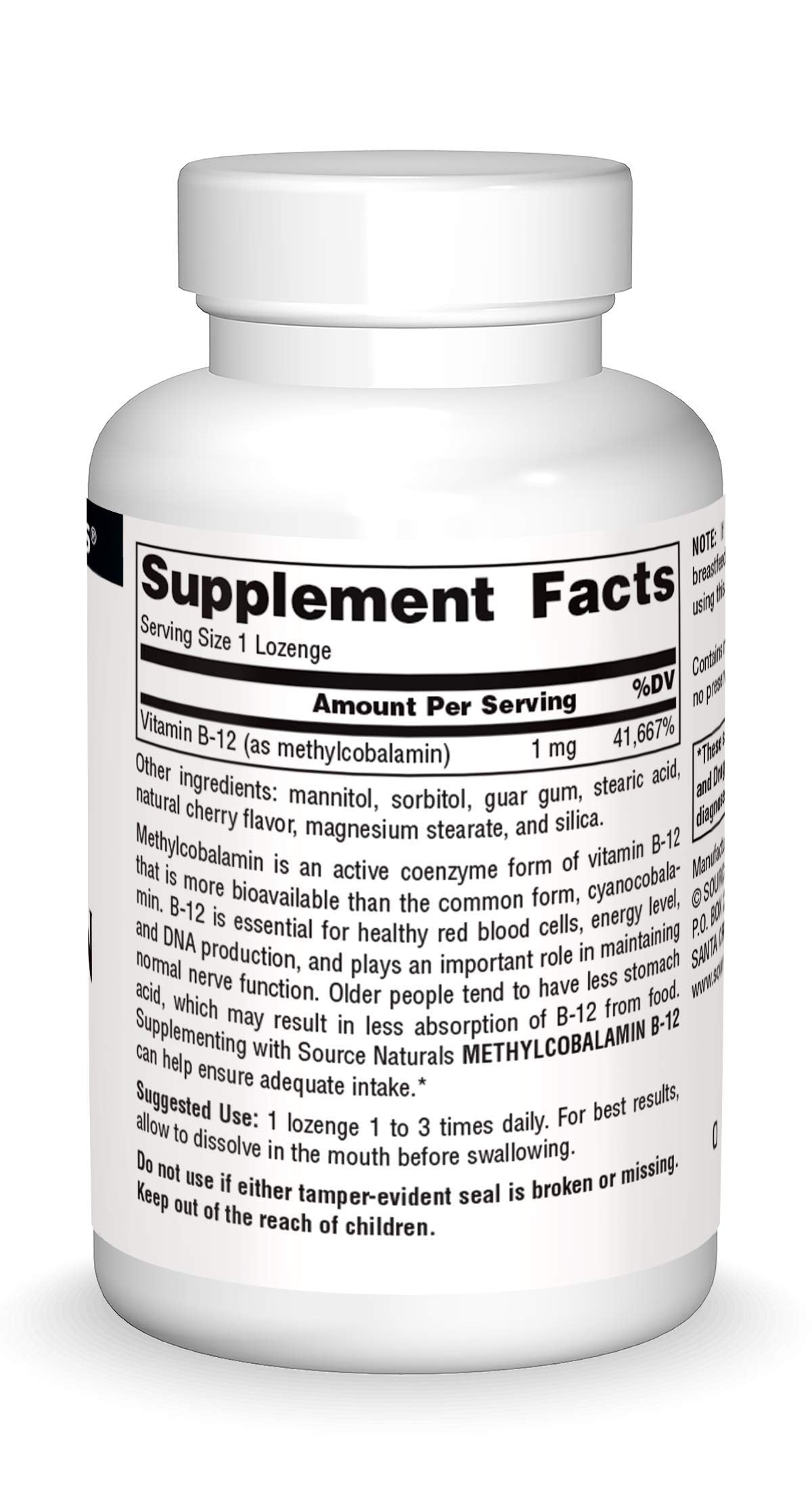 Source Naturals MethylCobalamin Vitmain B-12 Cherry-Flavored, 1 mg - 120 Lozenges
