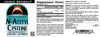 Source Naturals N-Acetyl Cysteine 1000 mg - Antioxidant Support (30 Tablets)