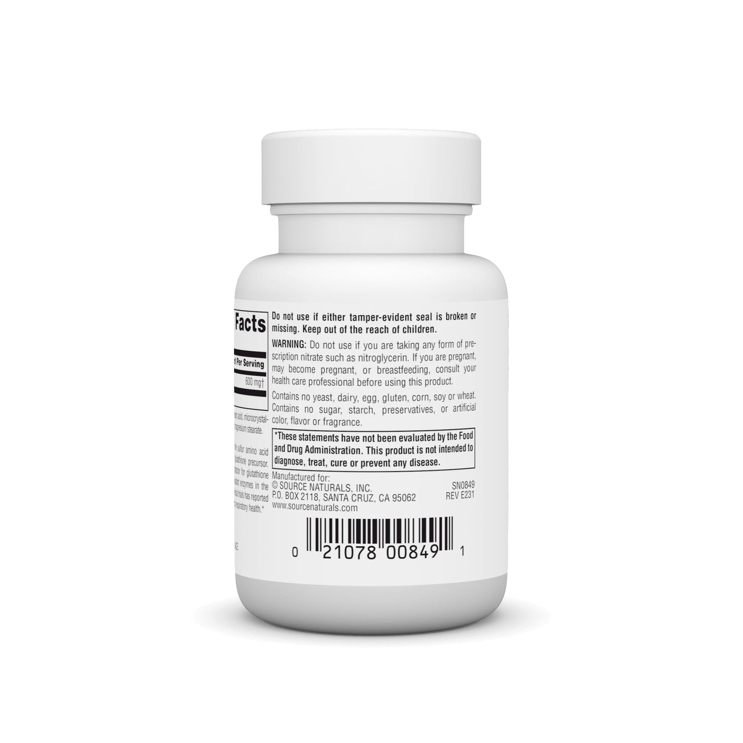 Source Naturals N-Acetyl Cysteine 600 mg – Antioxidant Support, 30 Tablets