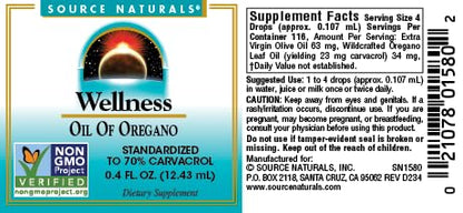 Source Naturals Oregano Oil 70% Carvacrol, 0.4 fl oz – Immune Support