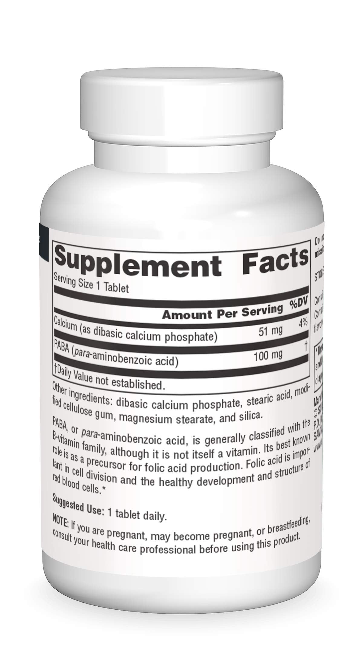 Source Naturals PABA 100 mg Dietary Supplement - 100 Tablets | para-Amino Benzoic Acid