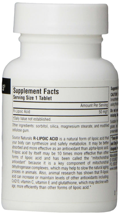 Source Naturals R-Lipoic Acid 50 mg | 60 Tablets