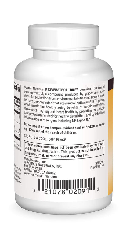 Source Naturals Resveratrol 100 mg - 60 Vegetarian Capsules | Heart Health & Healthy Aging