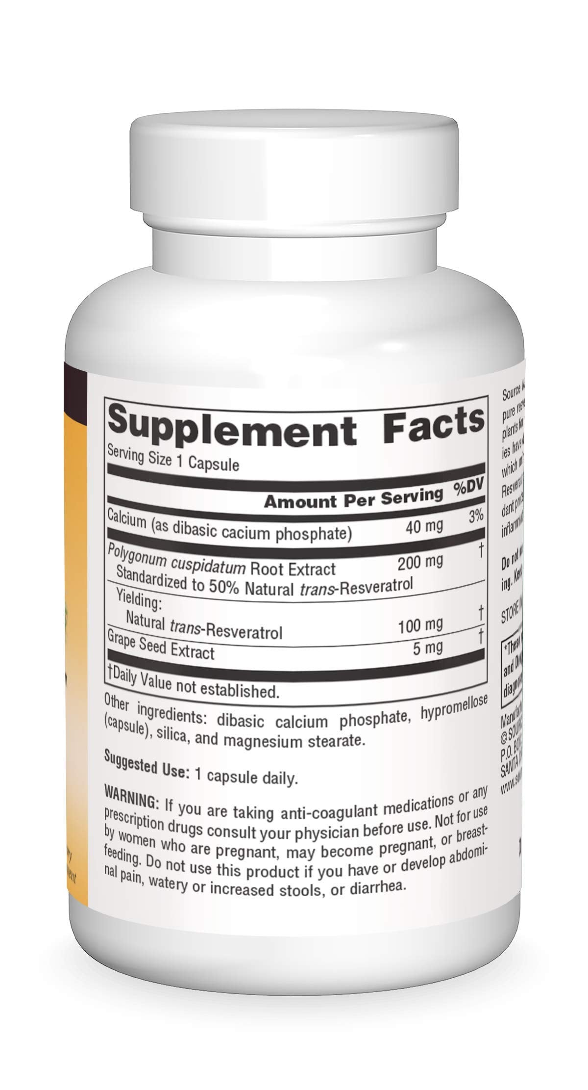 Source Naturals Resveratrol 100 mg - 60 Vegetarian Capsules | Heart Health & Healthy Aging
