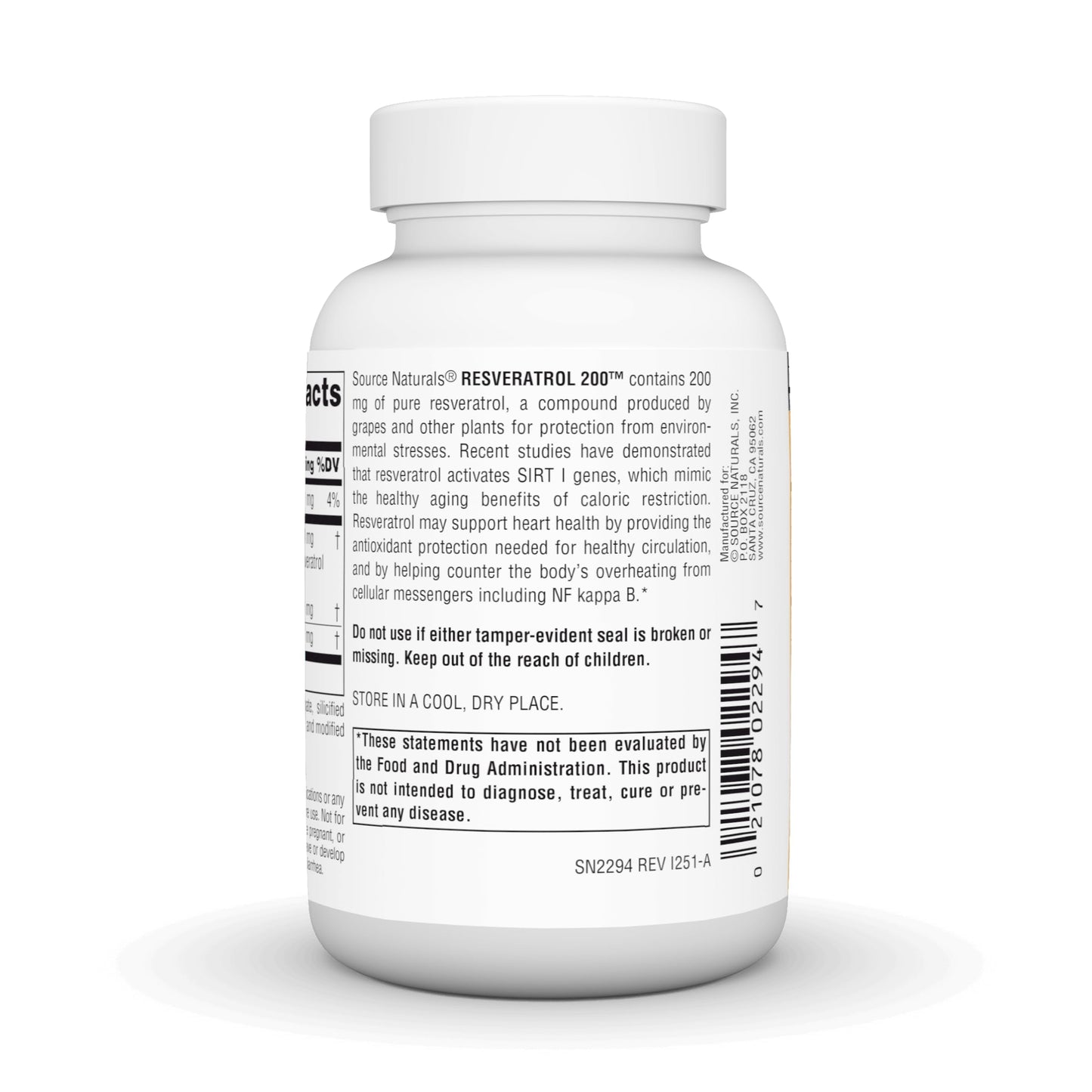 Source Naturals Resveratrol 200 for Healthy Aging, 200 mg - 120 Tablets