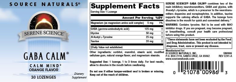 Source Naturals Serene Science GABA 125 mg Orange Lozenges – 30 Count