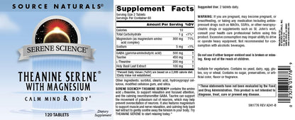 Source Naturals Serene Science L-Theanine with Magnesium and GABA – 120 Tablets