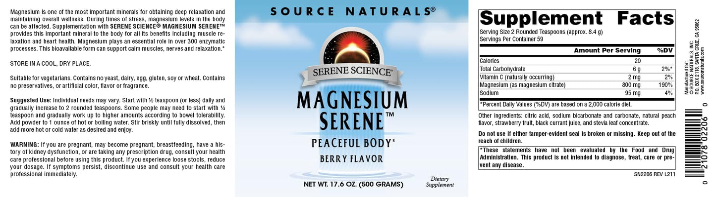 Source Naturals Serene Science Magnesium Serene – Berry Flavor, 17.6 oz