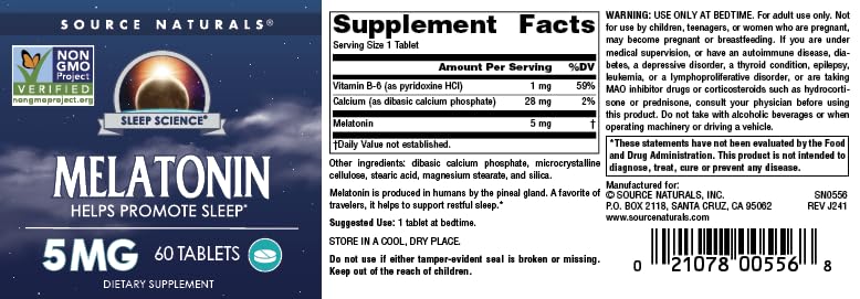 Source Naturals Sleep Science Melatonin 5 mg - 60 Tablets | Helps Promote Sleep*