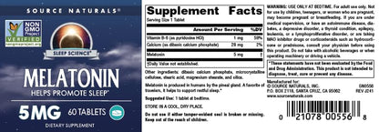 Source Naturals Sleep Science Melatonin 5 mg - 60 Tablets | Helps Promote Sleep*