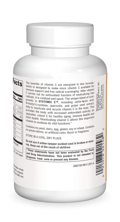 Source Naturals Systemic C 500mg - 120 Capsules | Immune Support & Antioxidant Vitamin C