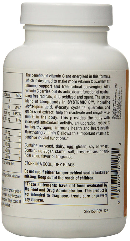 Source Naturals Systemic C 500mg - 120 Capsules | Immune Support & Antioxidant Vitamin C