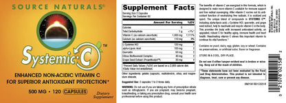 Source Naturals Systemic C 500mg - 120 Capsules | Immune Support & Antioxidant Vitamin C