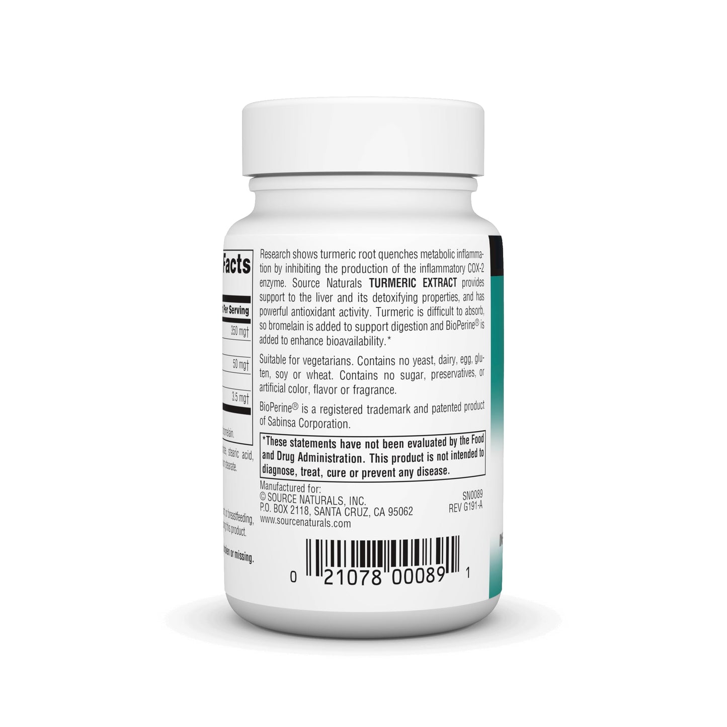 Source Naturals Turmeric Extract 95% Curcumin – Supports Inflammatory Response (100 Tablets)