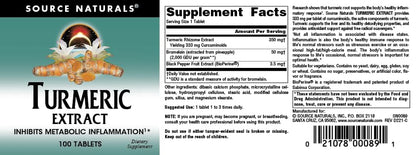 Source Naturals Turmeric Extract 95% Curcumin – Supports Inflammatory Response (100 Tablets)
