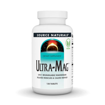 Source Naturals Ultra-Mag 5-in-1 Magnesium | Relaxes Muscles & Calms Nerves | 120 Vegan Tablets