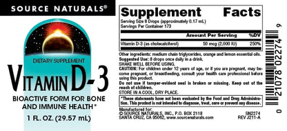 Source Naturals Vitamin D-3 Liquid Drops 2000 IU - 1 Fl Oz