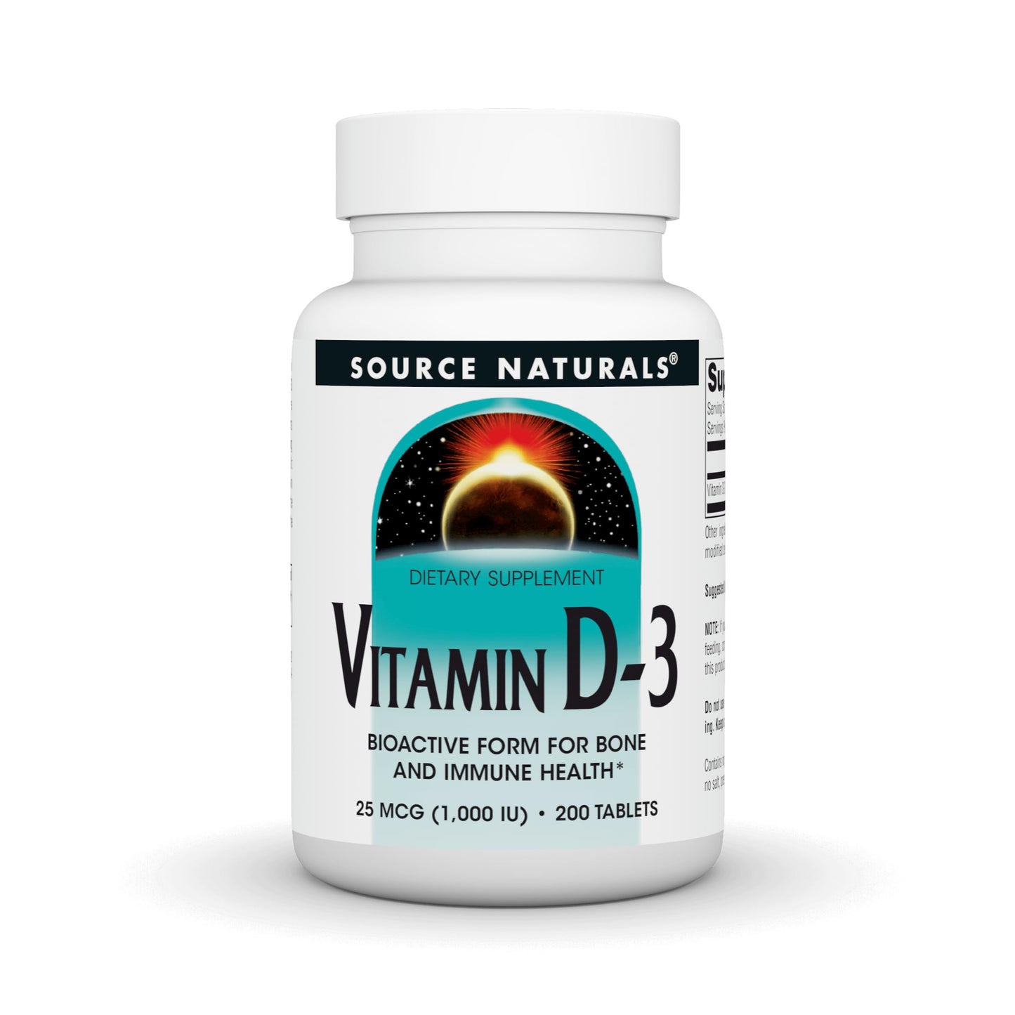 Source Naturals Vitamin D-3 Bioactve Form 1000 IU (25 mcg) – Supports Bone & Immune Health | 200 Tablets
