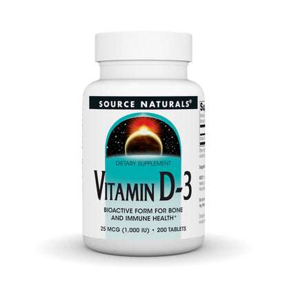 Source Naturals Vitamin D-3 Bioactve Form 1000 IU (25 mcg) – Supports Bone & Immune Health | 200 Tablets