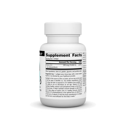 Source Naturals Vitamin D-3 (10,000 IU) - 60 Softgels | Supports Bone & Immune Health