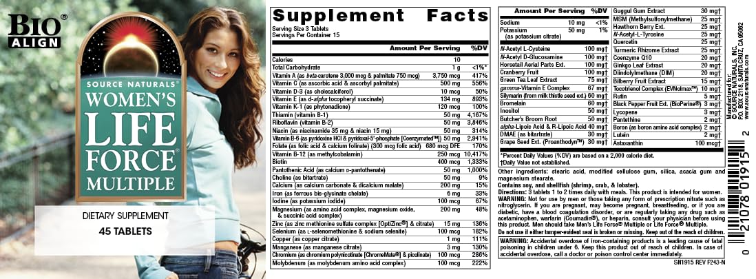 Source Naturals Womens Life Force Multivitamin & Immune Health - 45 Tablets