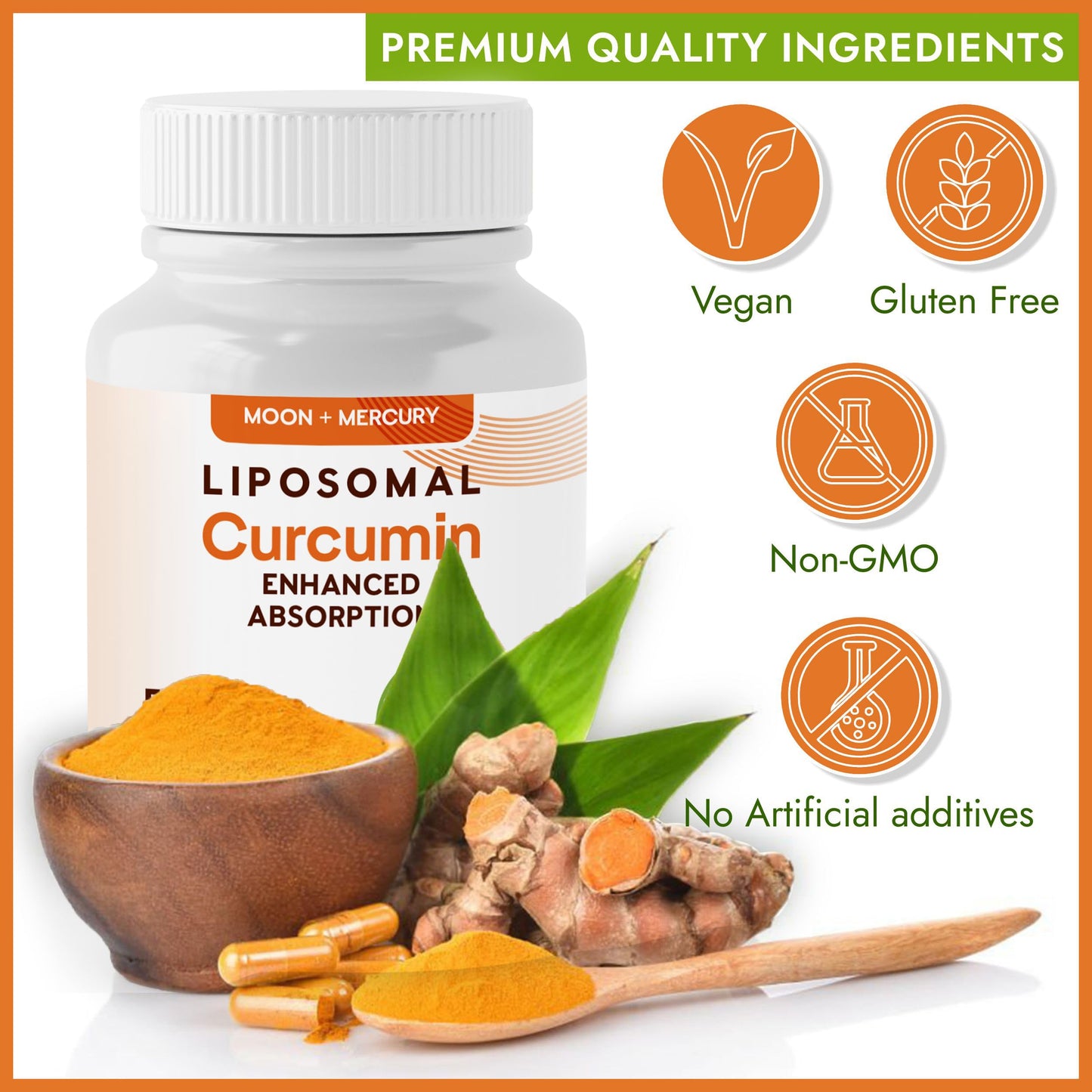 Moon + Mercury Liposomal Turmeric Curcumin 500mg - 60 Capsules | 100% Natural Curcuminoids