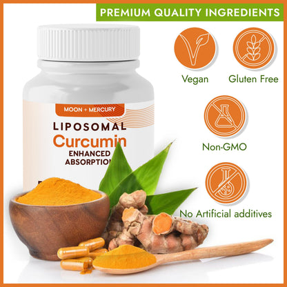 Moon + Mercury Liposomal Turmeric Curcumin 500mg - 60 Capsules | 100% Natural Curcuminoids