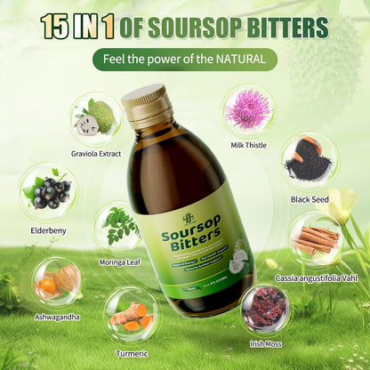 Soursop Bitters Liquid – 15-in-1 Herbal Tea with Black Seed, Turmeric & Moringa (8 fl oz)