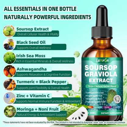 Soursop Bitters Liquid 10-in-1 with Ashwagandha, Turmeric & Black Seed Oil — Immune & Gut Health