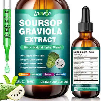 Soursop Bitters Liquid 10-in-1 with Ashwagandha, Turmeric & Black Seed Oil — Immune & Gut Health