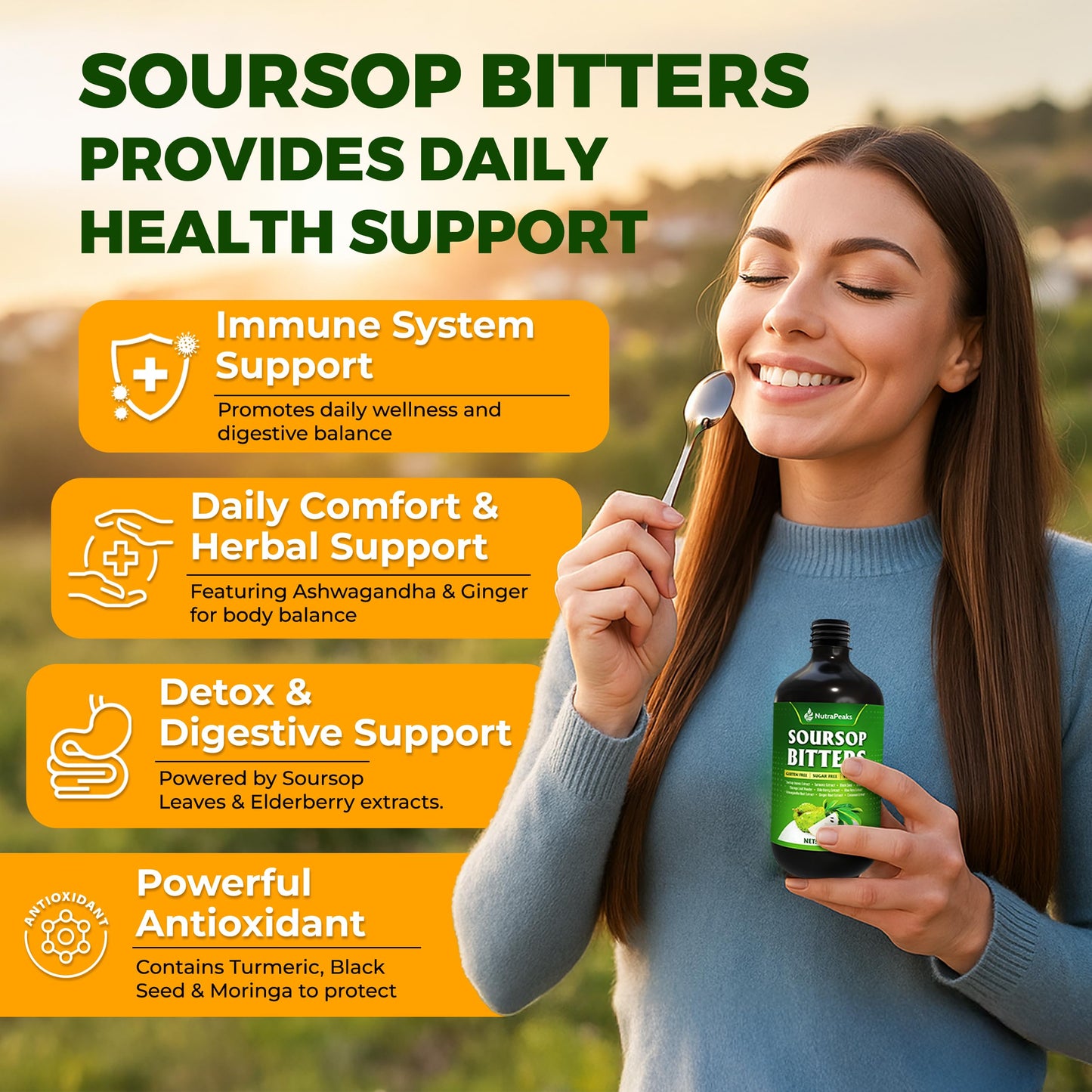 Soursop Bitters Liquid – NutraPeaks | Immune & Digestive Detox (16 oz)