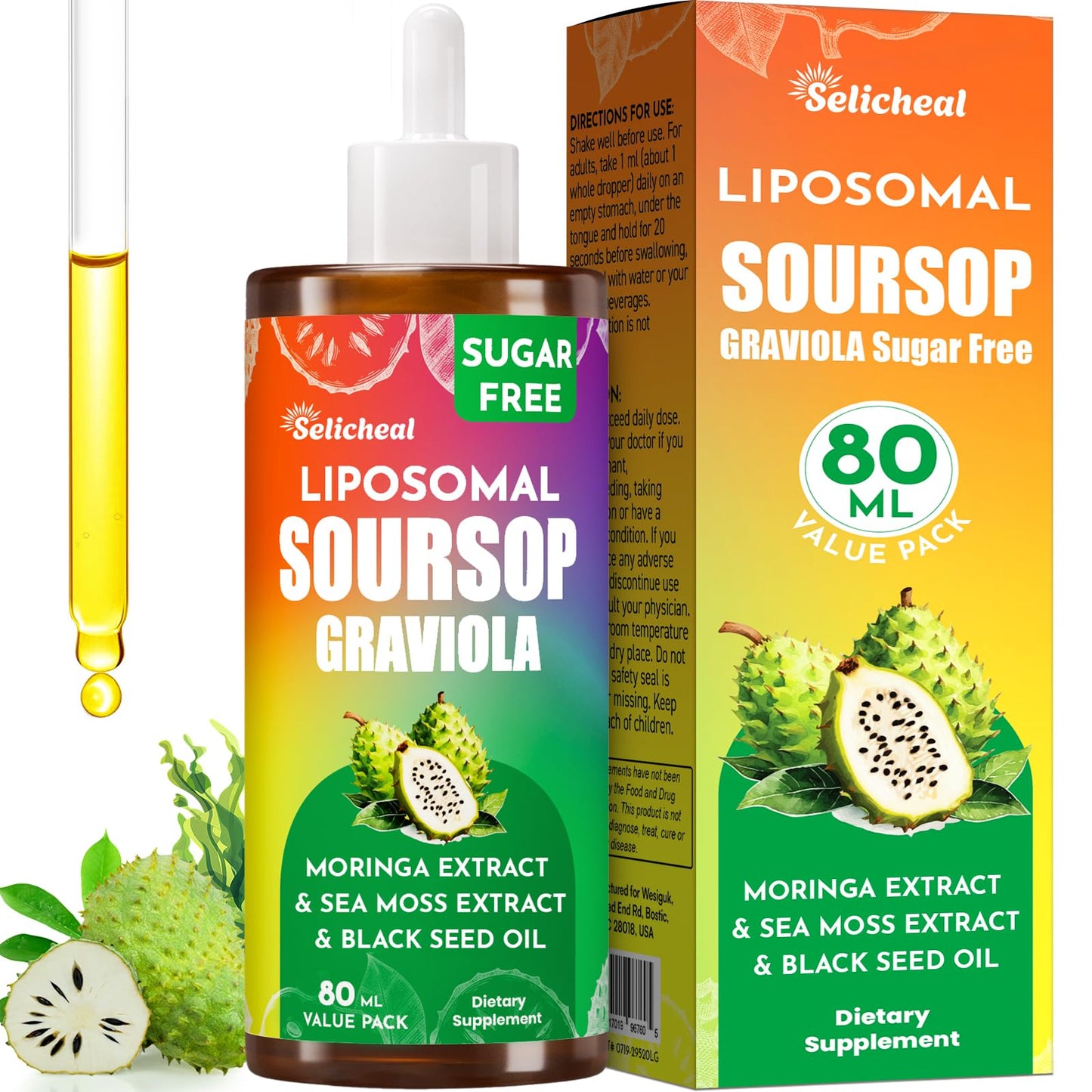 80ML Soursop Bitters Liquid Drops – 10-in-1 Multivitamin with Leaf Extract & Sea Moss | Immunity, Gut, Skin | 2.8 fl oz