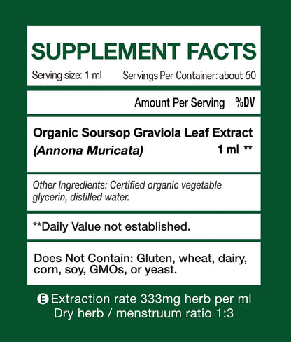Organic Soursop Graviola Leaf Extract Liquid Drops | Soursop Bitters Liquid | High Absorption, Enhanced Bioavailability | Vegan, Non-GMO, Gluten Free | Immune Support | 2 Fl Oz