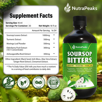 Soursop Bitters Liquid – NutraPeaks | Immune & Digestive Detox (16 oz)