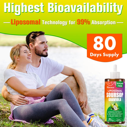 80ML Soursop Bitters Liquid Drops – 10-in-1 Multivitamin with Leaf Extract & Sea Moss | Immunity, Gut, Skin | 2.8 fl oz