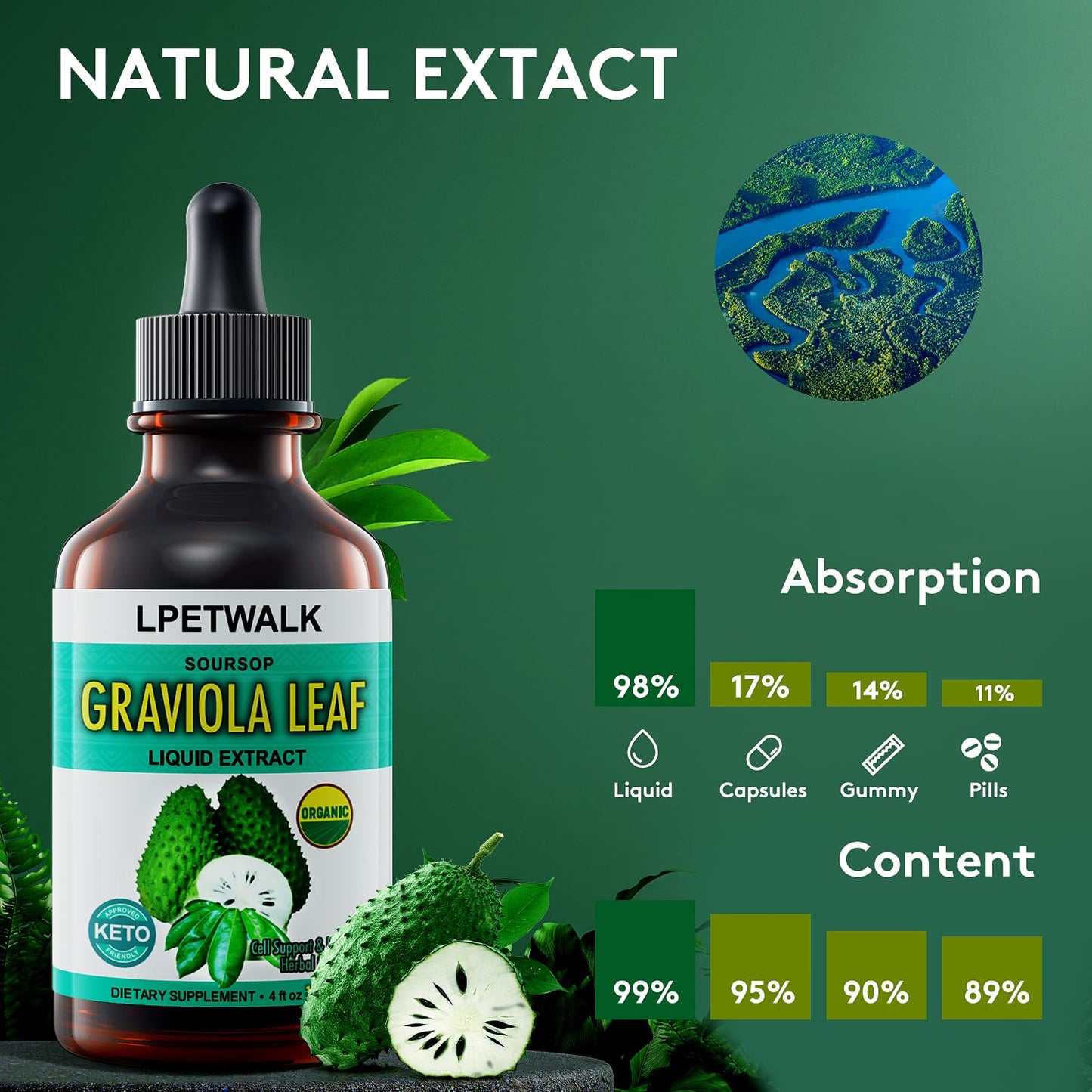 4 Fl Oz Soursop Graviola Leaf Extract Liquid Drops – Organic Guanabana Leaves, 120ml Big Capacity