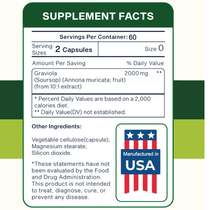 Biolore Pure Soursop Graviola Capsules – 120 Count, Vegan, Gluten Free