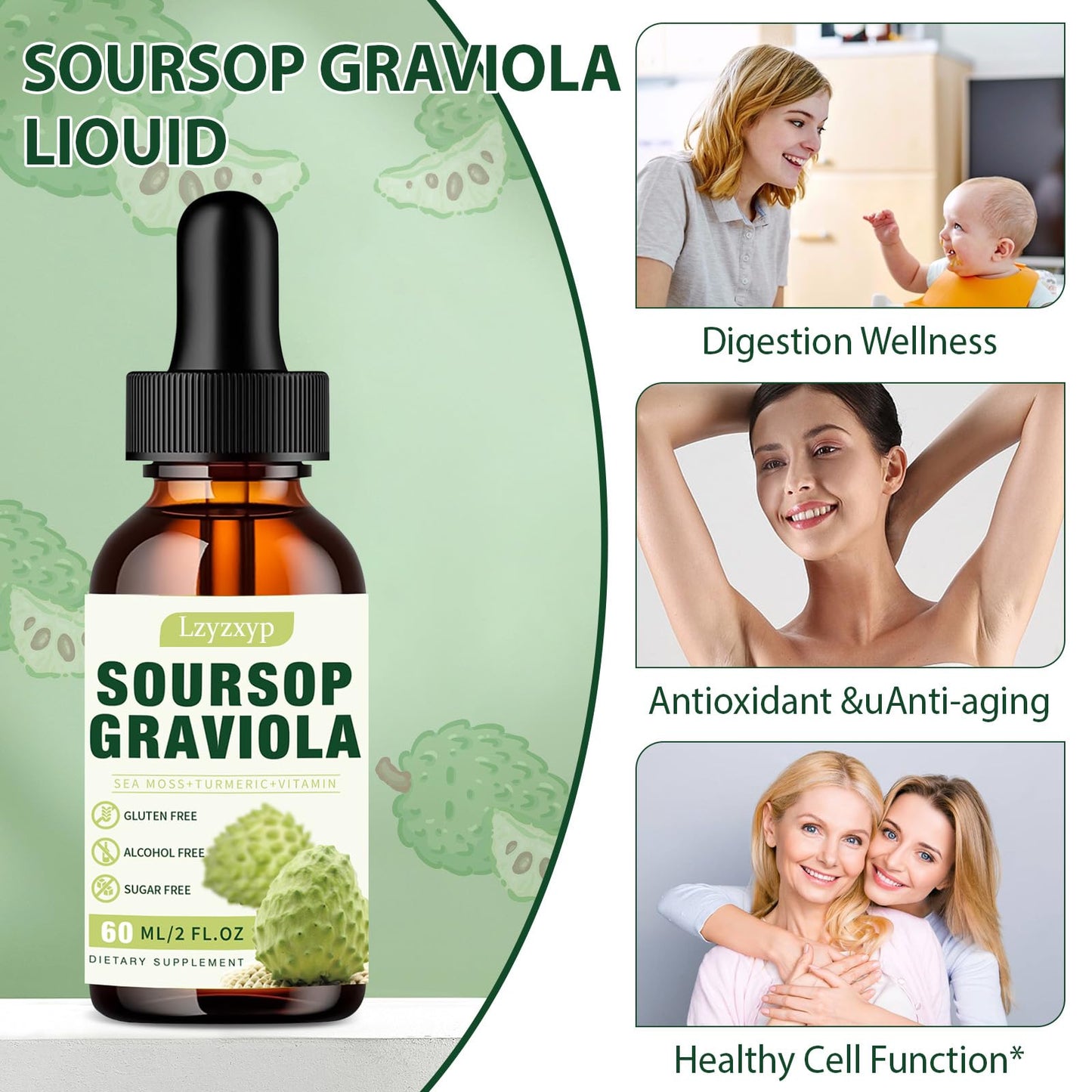 2 Packs 3000MG Soursop Graviola Drops – Immune, Antioxidant & Sleep Support | 4 Fl Oz (2)
